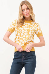 And The Why Short Sleeve Leaf Pattern Knit Top OutfitFlow
